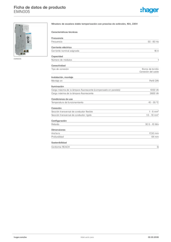 Imagen Hager Ficha de datos de producto EMN005 | Hager España