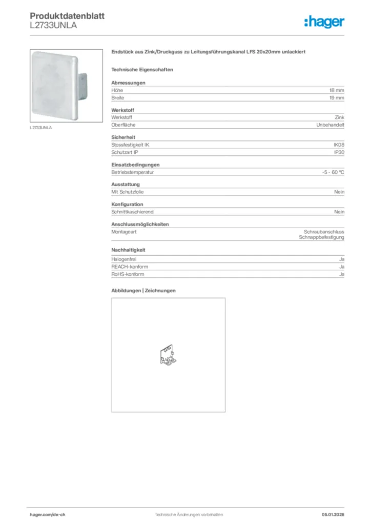 Bild Hager Produktdatenblatt L2733UNLA | Hager Schweiz