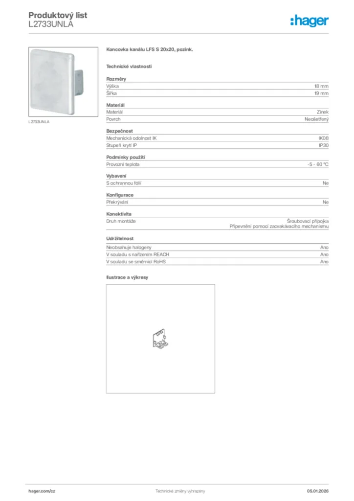 Obrázek Hager Product data sheet L2733UNLA | Hager