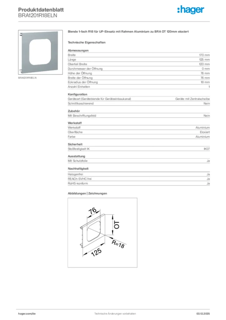 Hager Produktdatenblatt BRA1201R18ELN