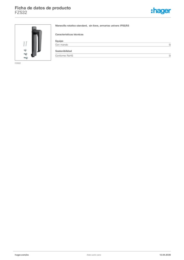 Imagen Hager Ficha de datos de producto FZ532 | Hager España