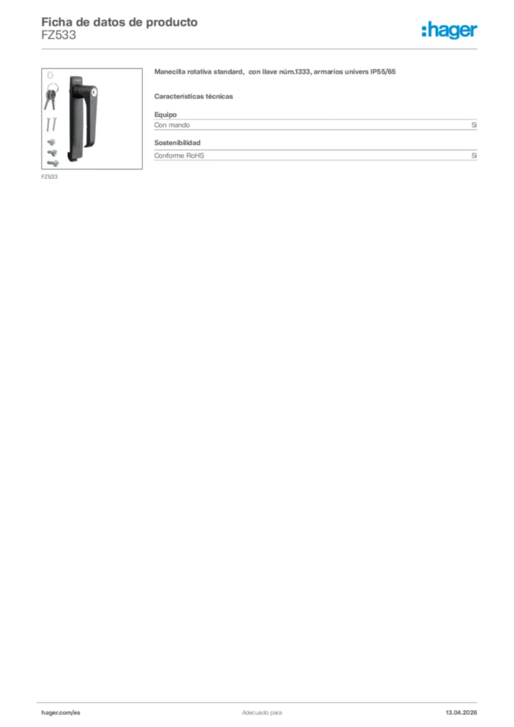 Imagen Hager Ficha de datos de producto FZ533 | Hager España