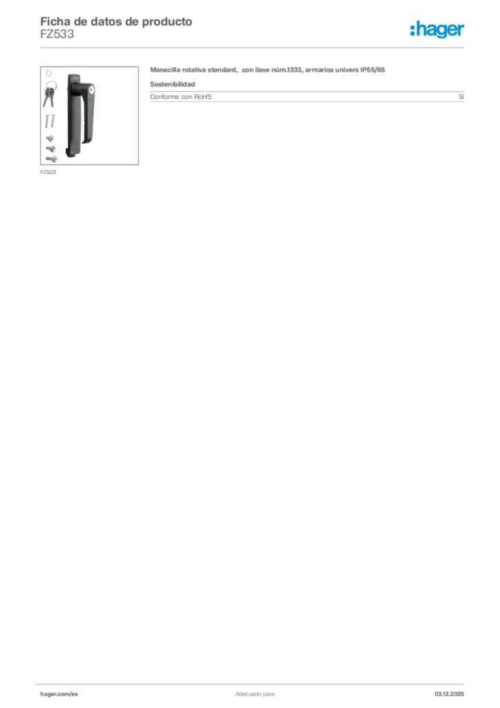 Imagen Hager Ficha de datos de producto FZ533 | Hager España