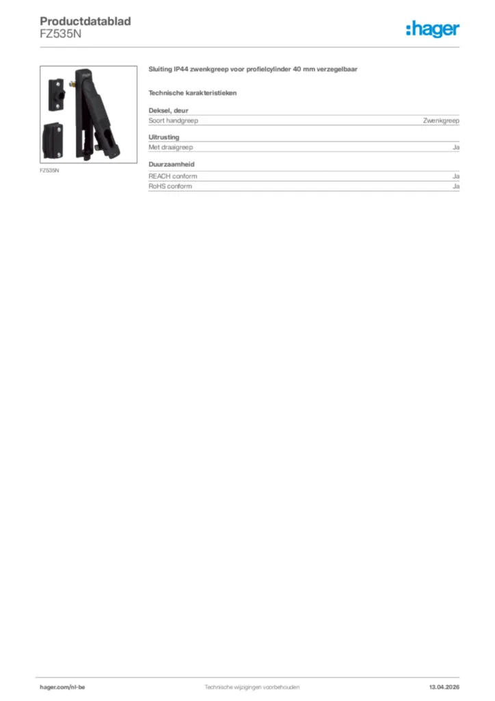 Afbeelding Hager Productdatablad FZ535N | Hager Belgium