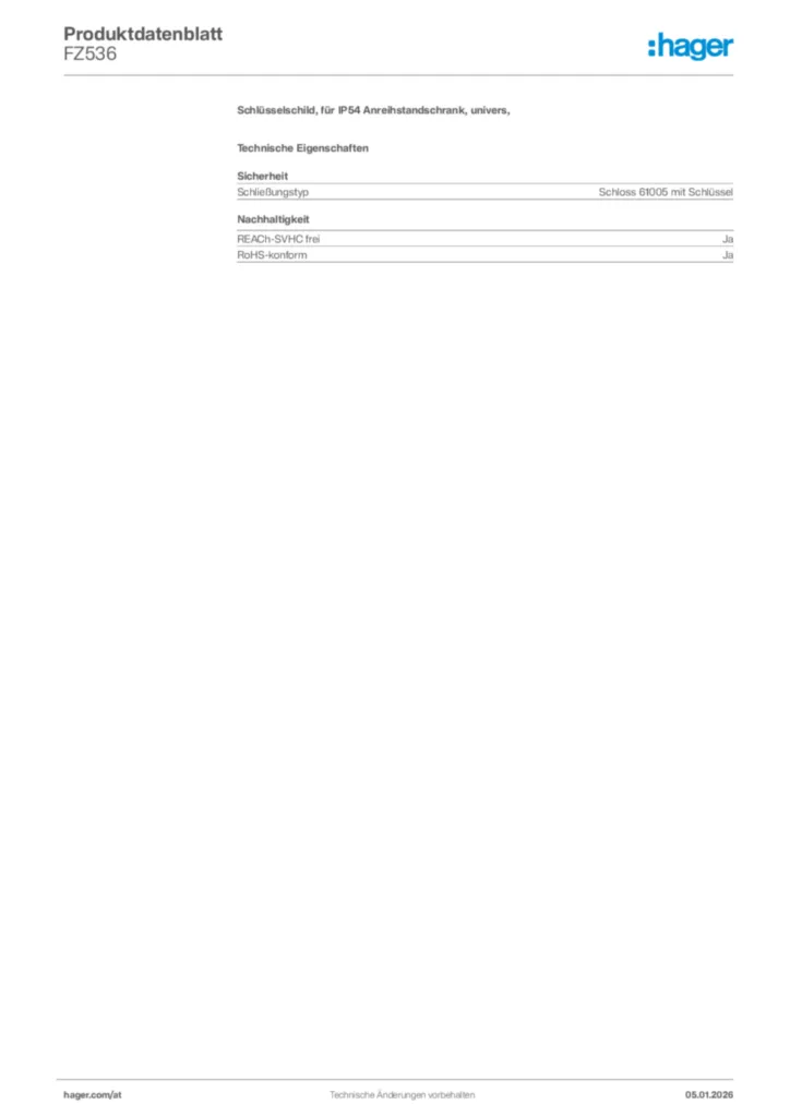 Bild Hager Produktdatenblatt FZ536 | Hager Deutschland