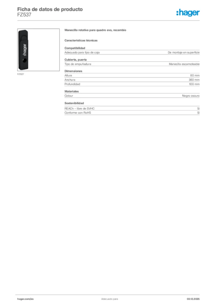 Imagen Hager Ficha de datos de producto FZ537 | Hager España