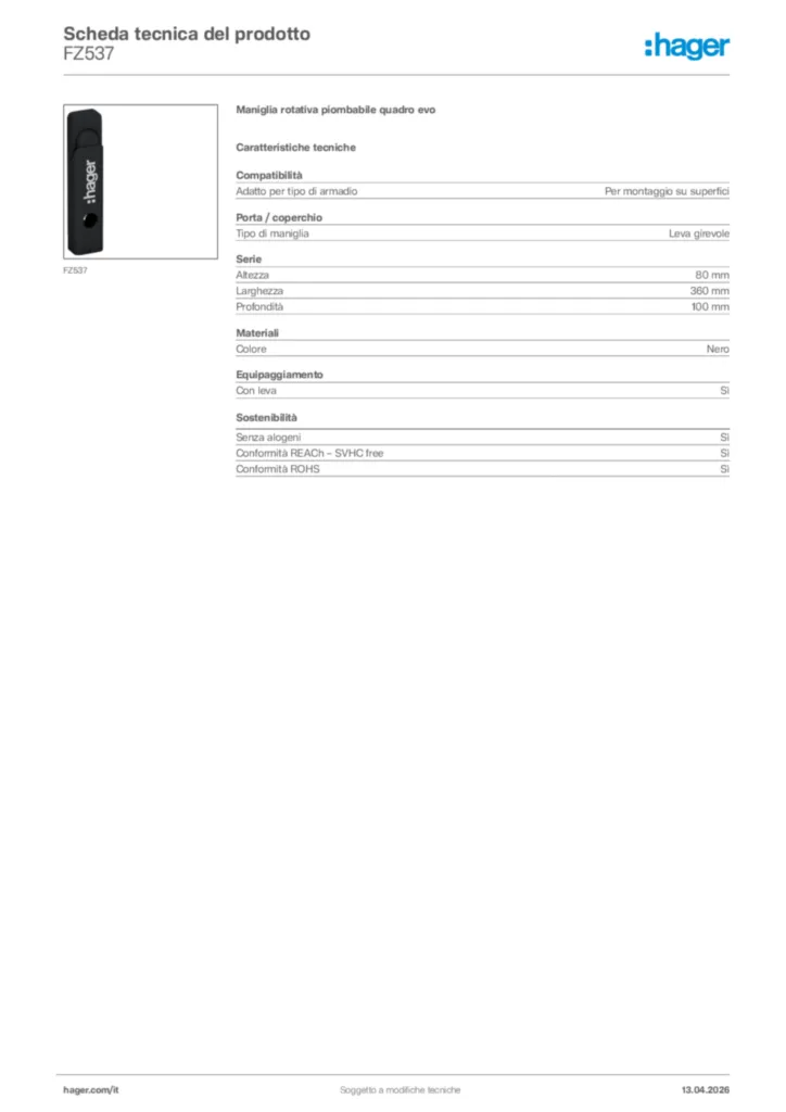 Immagine Hager Scheda tecnica del prodotto FZ537 | Hager Italia