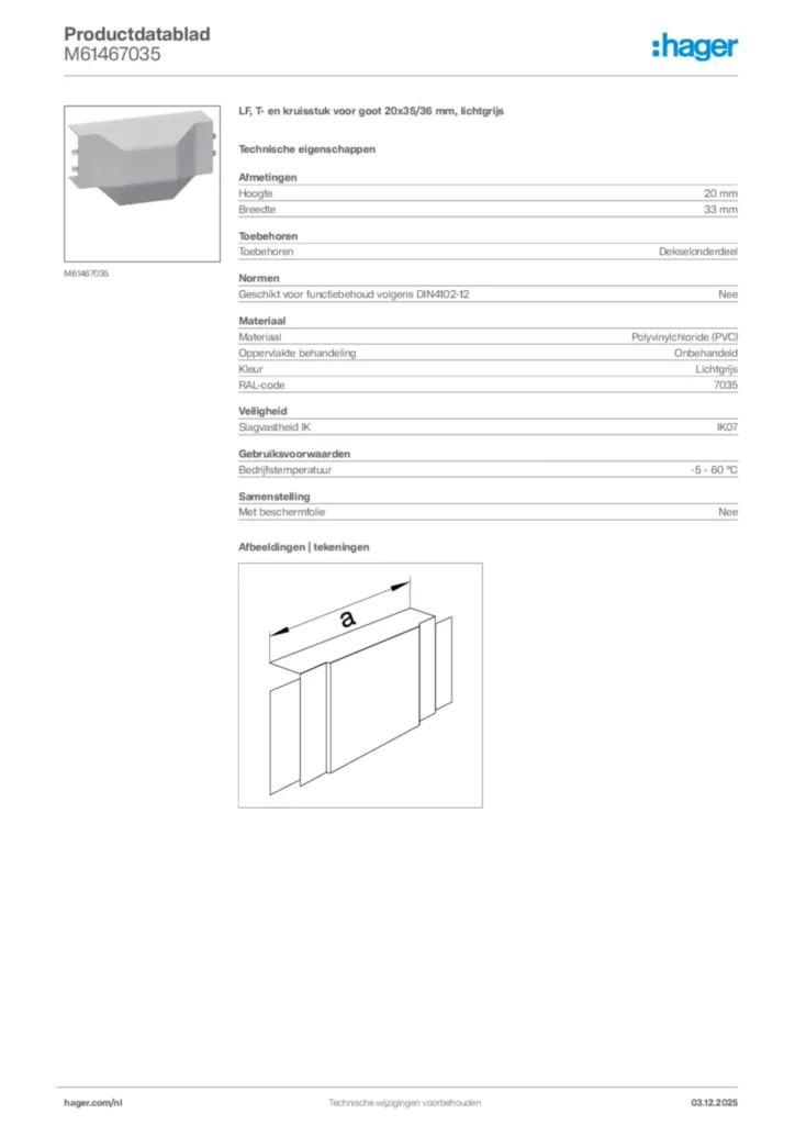 Afbeelding Hager Productdatablad M61467035 | Hager Nederland