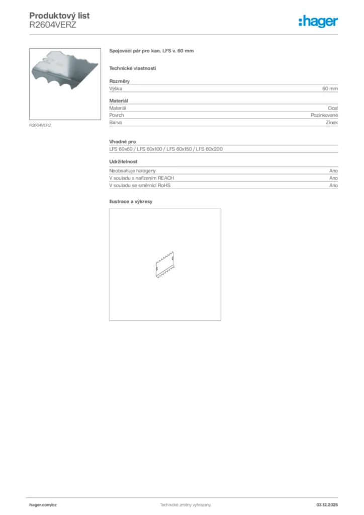 Obrázek Hager Produktový list R2604VERZ | Hager