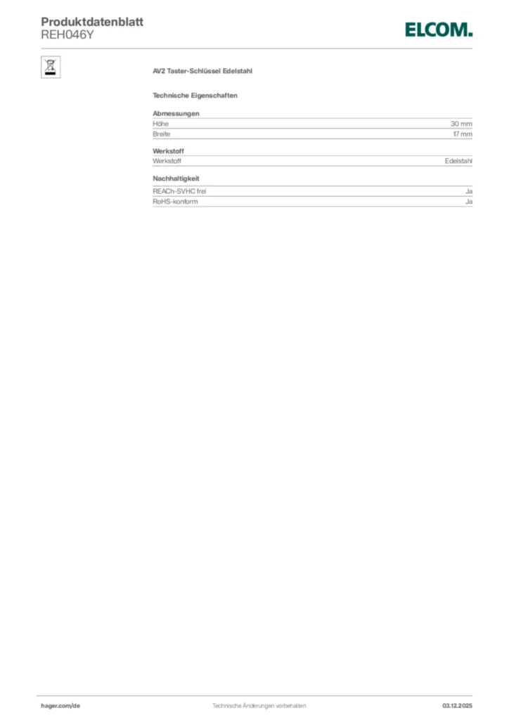 Bild Elcom Produktdatenblatt REH046Y | Hager Deutschland