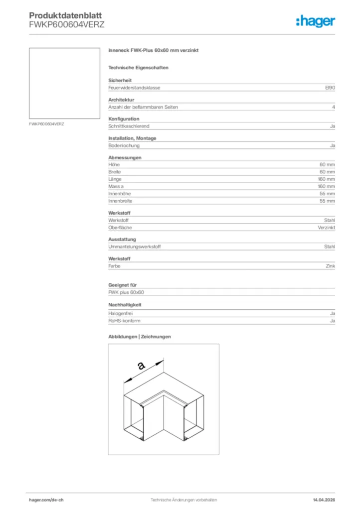 Bild Hager Produktdatenblatt FWKP600604VERZ | Hager Schweiz