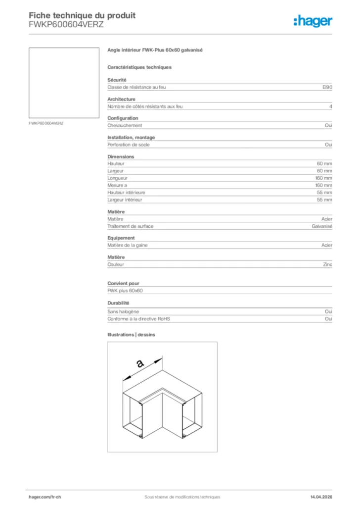 Image Hager Fiche technique du produit FWKP600604VERZ | Hager Suisse