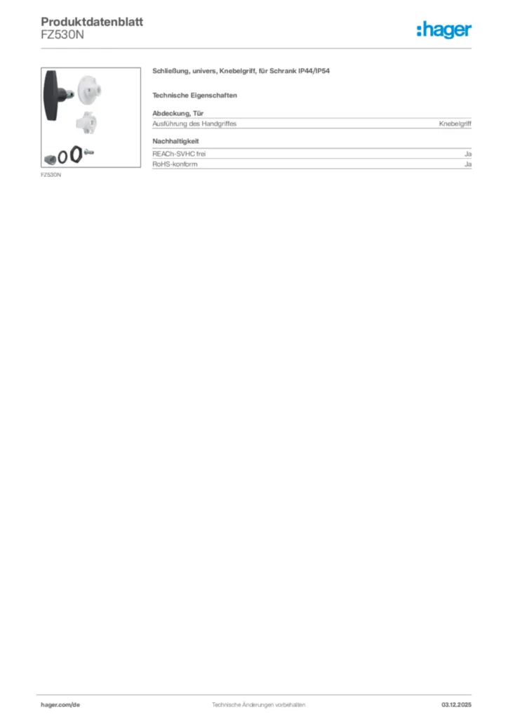 Hager Produktdatenblatt FZ530N
