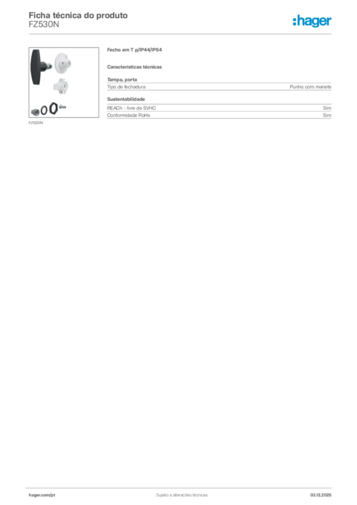 Imagem Hager Ficha técnica do produto FZ530N | Hager Portugal