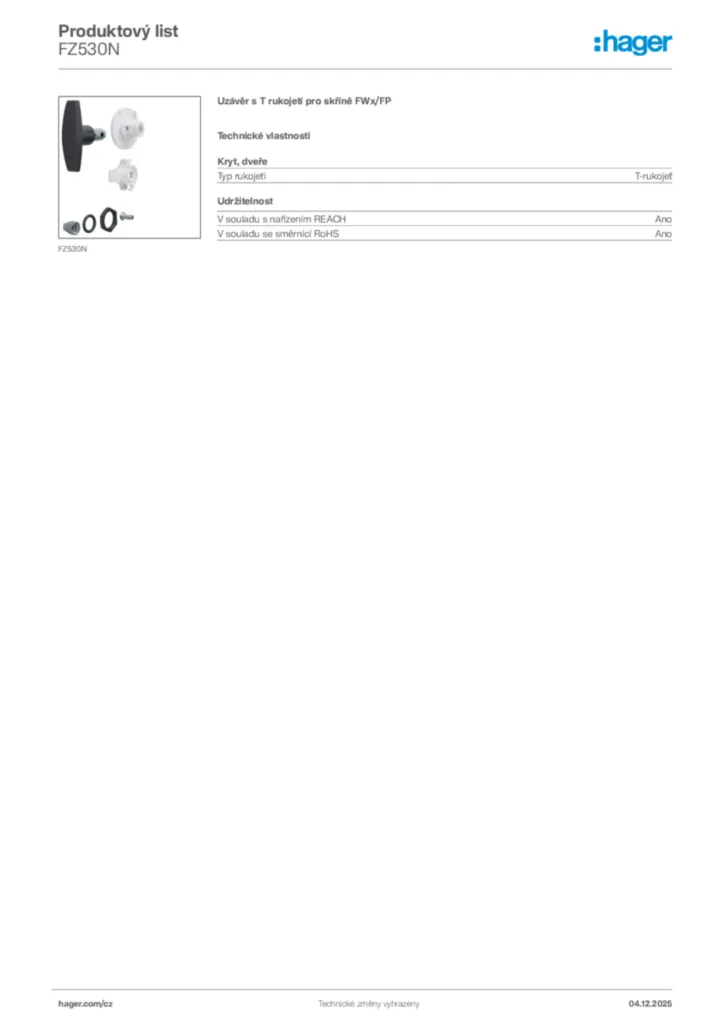 Obrázek Hager Product data sheet FZ530N | Hager