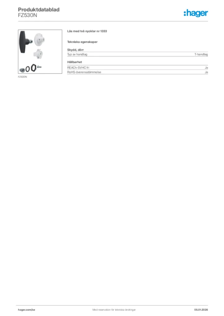 Bild Hager Produktdatablad FZ530N | Hager Sverige