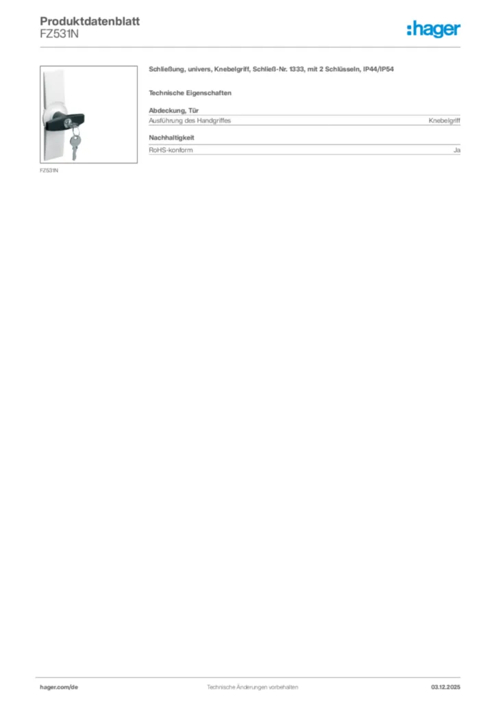 Hager Produktdatenblatt FZ531N