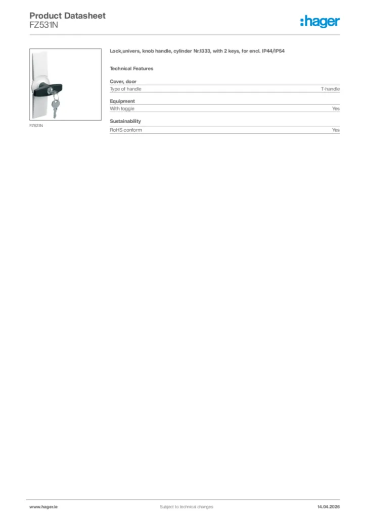 Image Hager Product data sheet FZ531N  | Hager