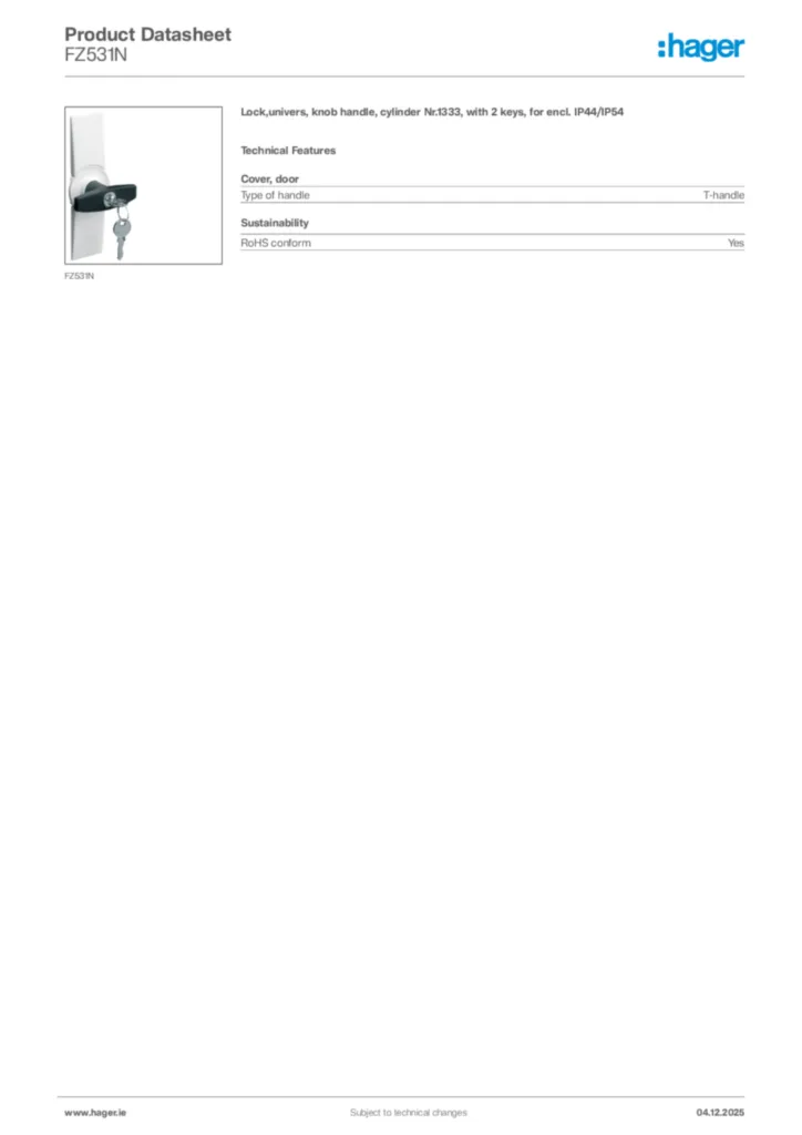 Image Hager Product data sheet FZ531N  | Hager