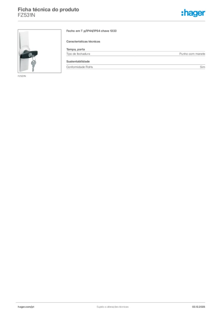 Imagem Hager Ficha técnica do produto FZ531N | Hager Portugal