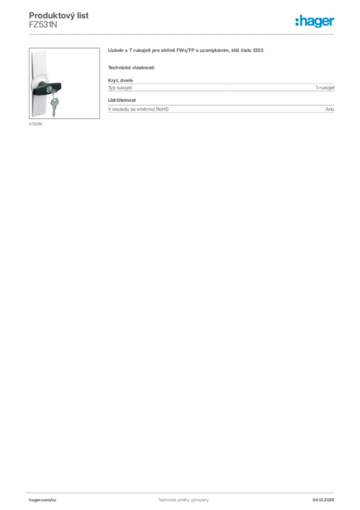 Obrázek Hager Product data sheet FZ531N | Hager