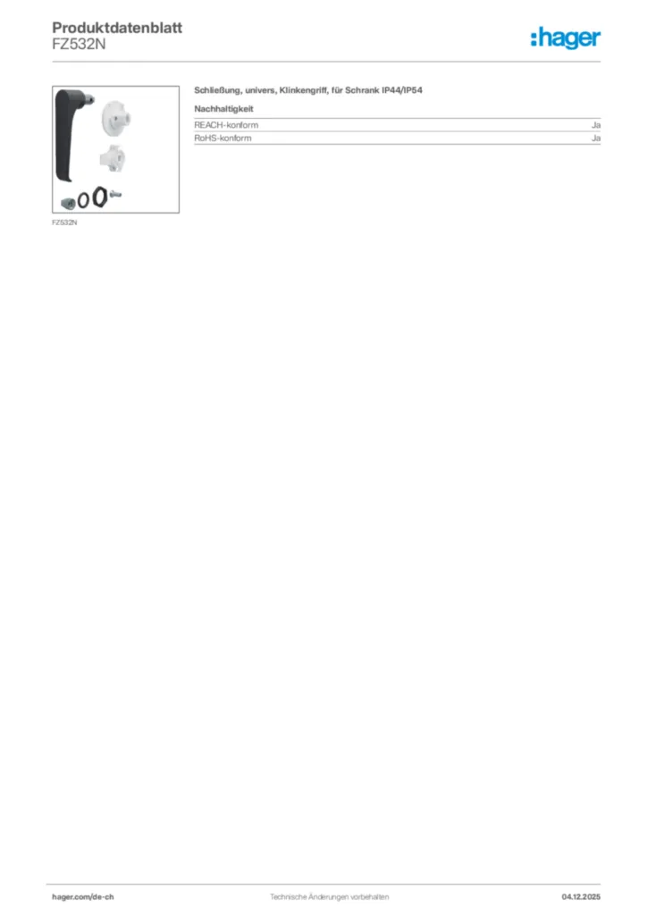 Bild Hager Produktdatenblatt FZ532N | Hager Schweiz