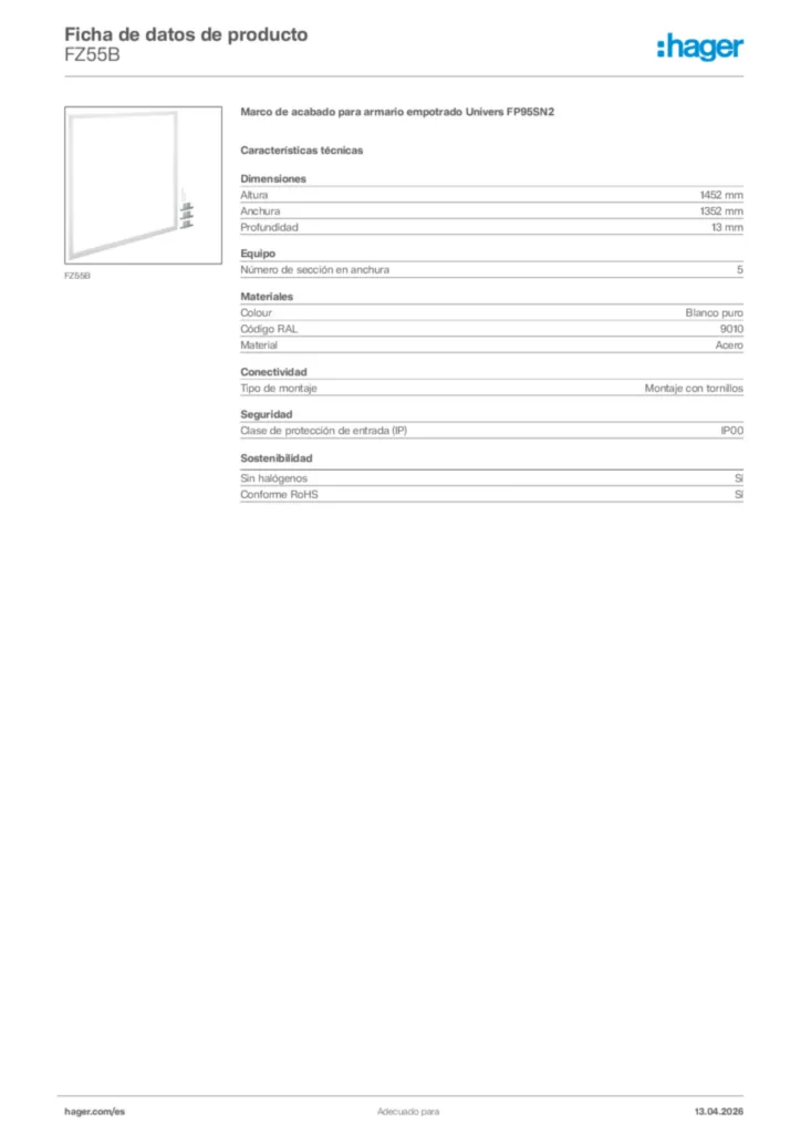 Imagen Hager Ficha de datos de producto FZ55B | Hager España