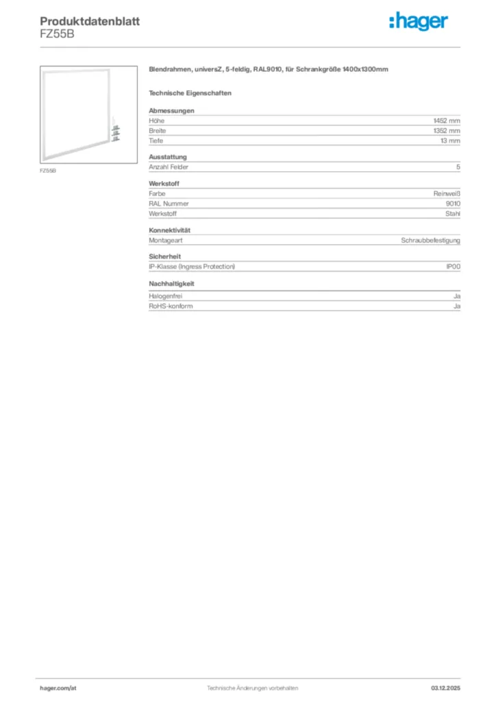 Bild Hager Produktdatenblatt FZ55B | Hager Deutschland