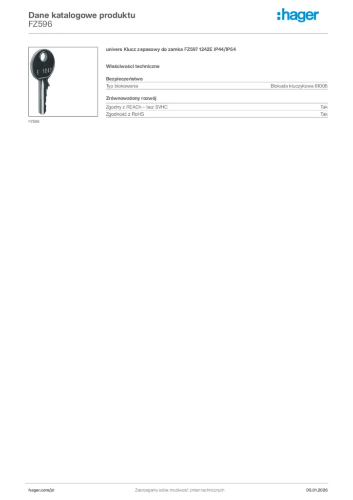 Zdjęcie Hager Karta katalogowa FZ596 | Hager Polska