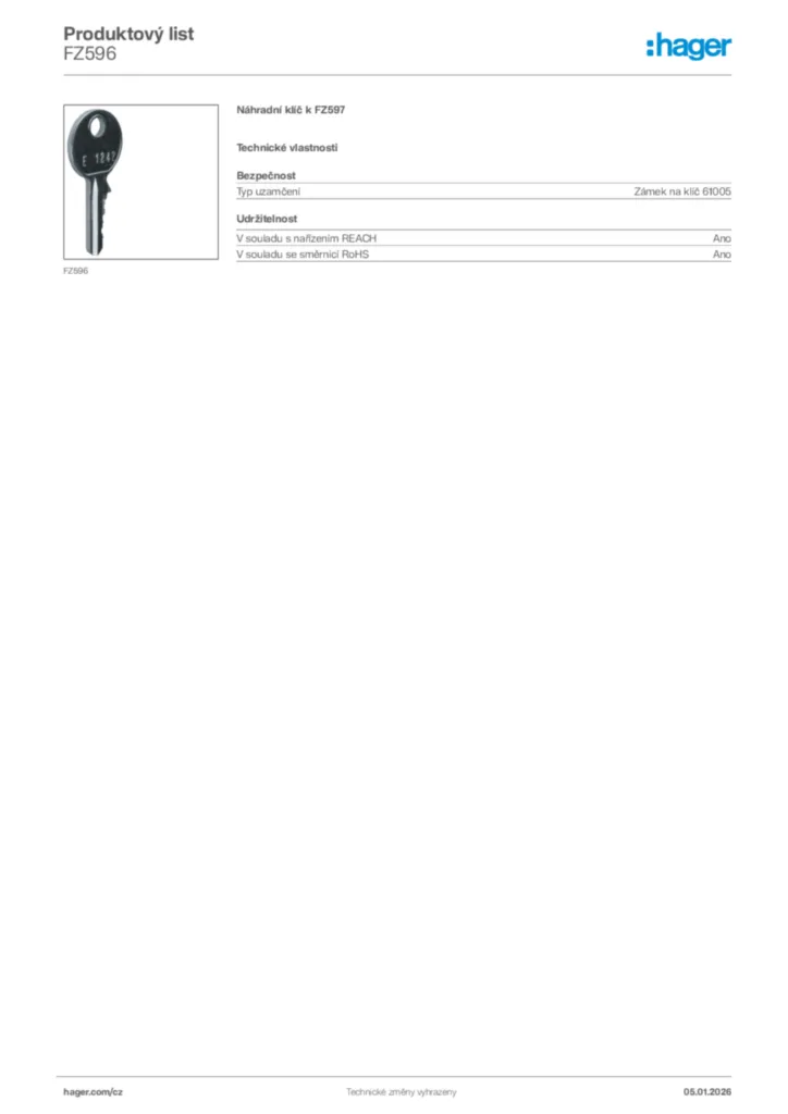 Obrázek Hager Product data sheet FZ596 | Hager