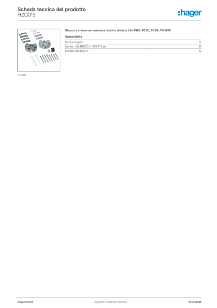 Immagine Hager Scheda tecnica del prodotto HZC019 | Hager Italia