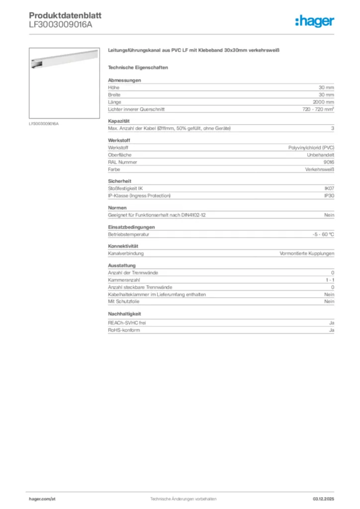 Bild Hager Produktdatenblatt LF3003009016A | Hager Deutschland