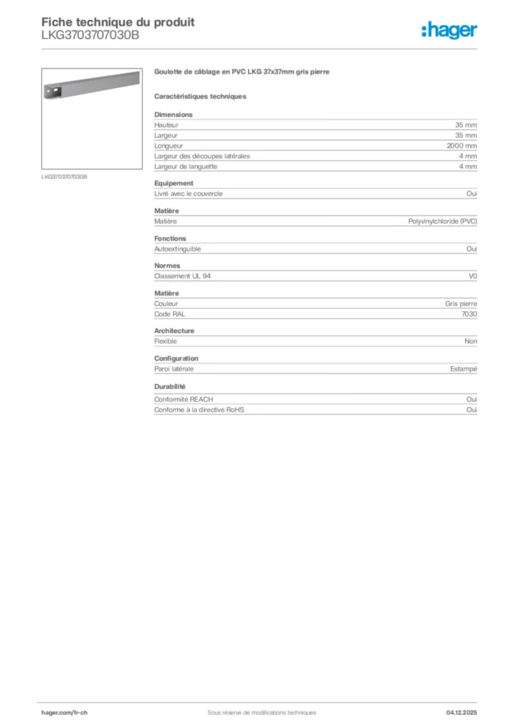 Image Hager Fiche technique du produit LKG3703707030B | Hager Suisse