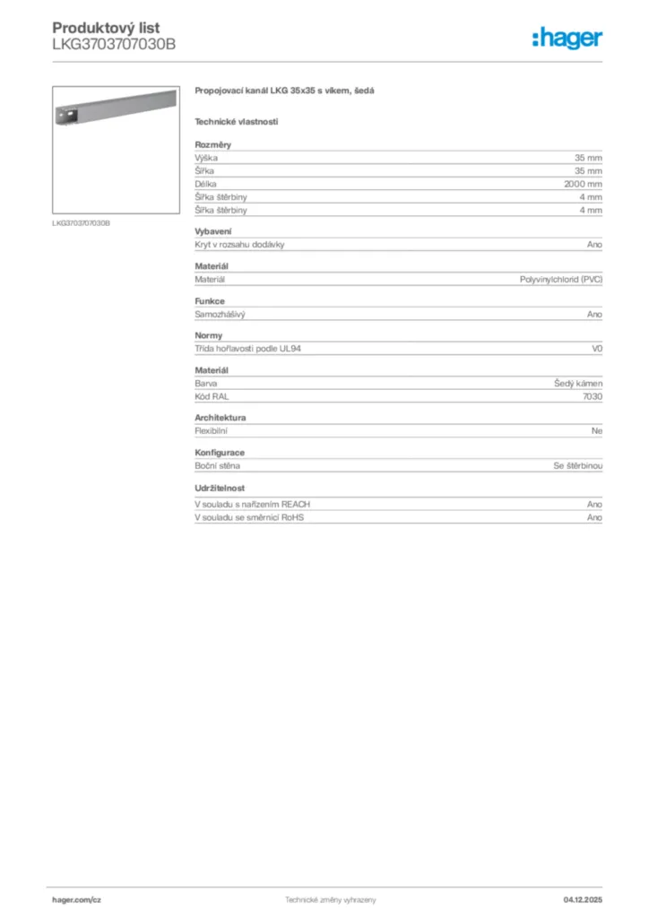 Obrázek Hager Product data sheet LKG3703707030B | Hager