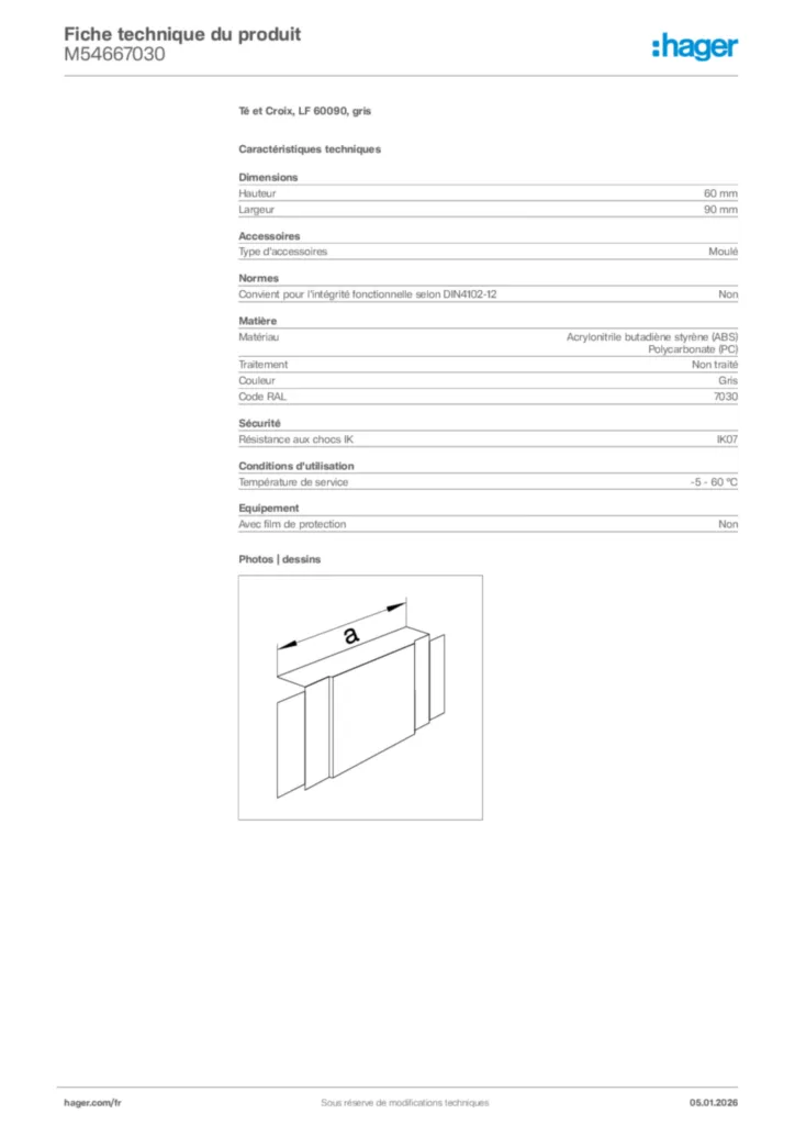 Image Hager Fiche technique du produit M54667030 | Hager France
