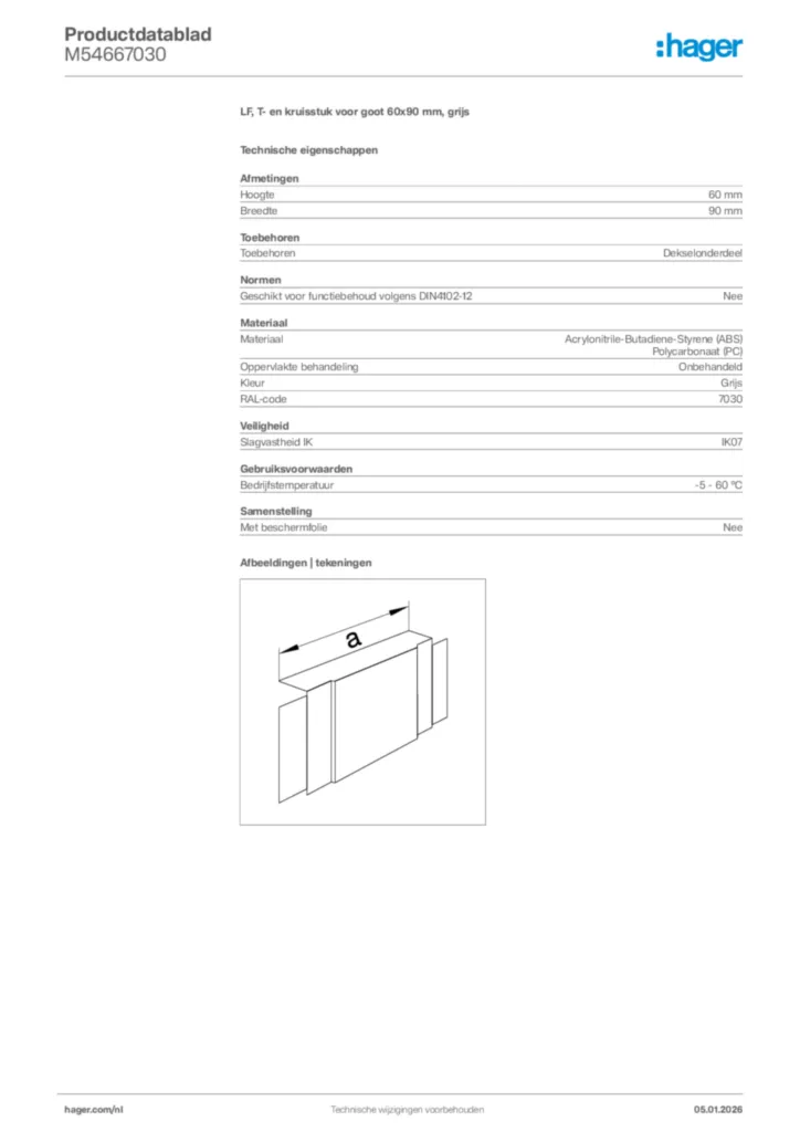 Afbeelding Hager Productdatablad M54667030 | Hager Nederland