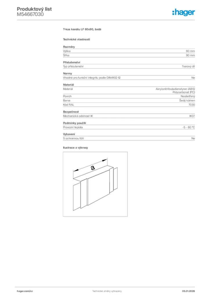 Obrázek Hager Product data sheet M54667030 | Hager