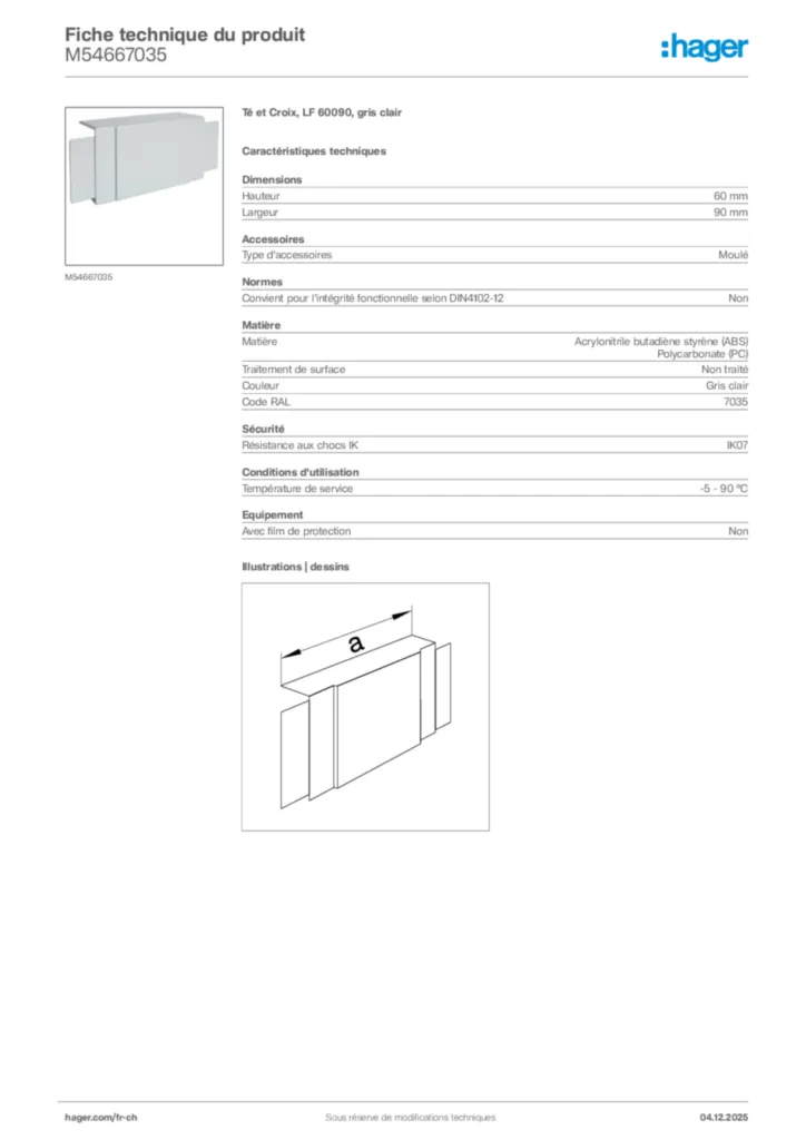 Image Hager Fiche technique du produit M54667035 | Hager Suisse