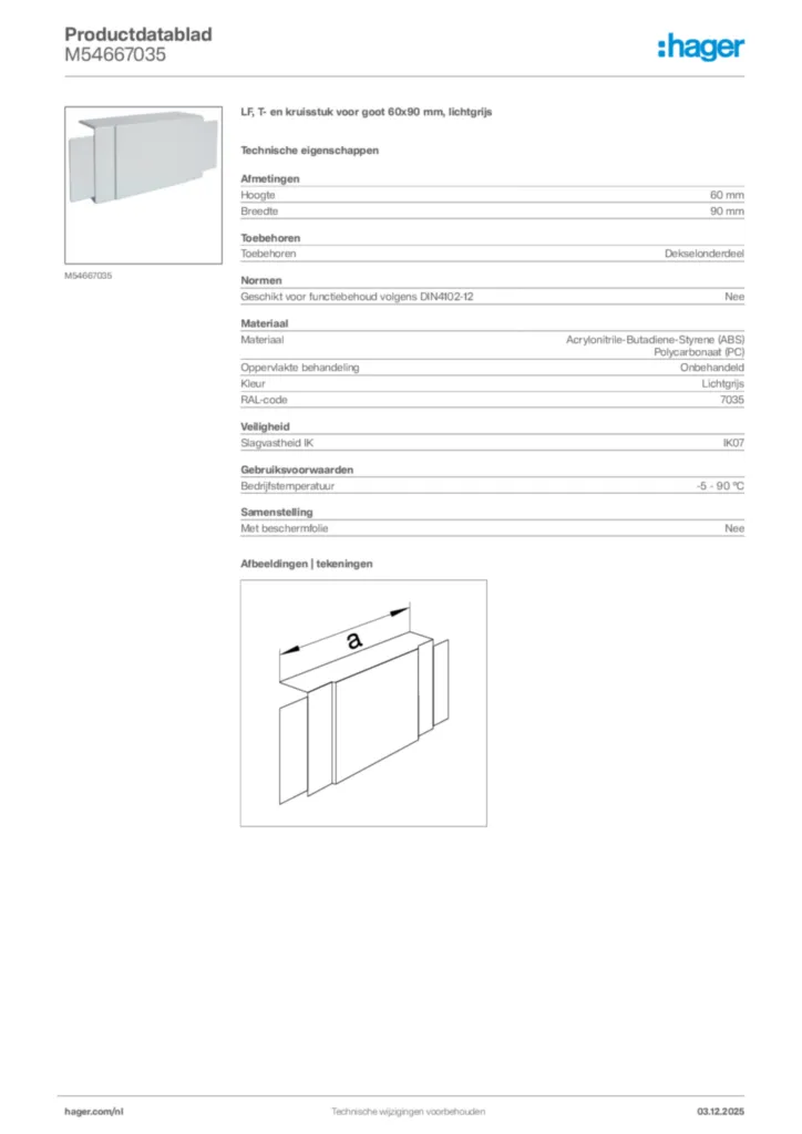 Afbeelding Hager Productdatablad M54667035 | Hager Nederland