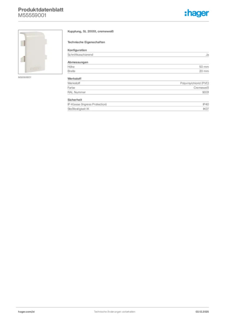 Bild Hager Produktdatenblatt M55559001 | Hager Deutschland