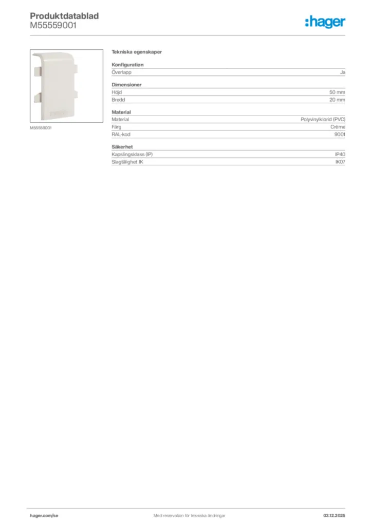 Bild Hager Produktdatablad M55559001 | Hager Sverige