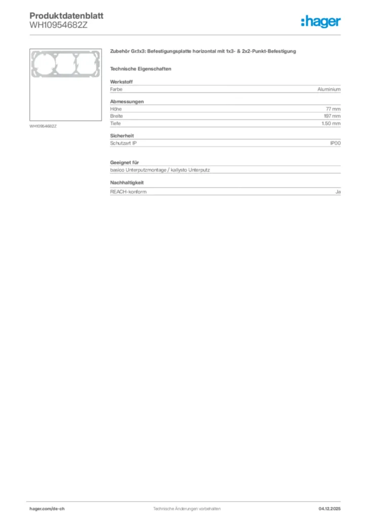 Bild Hager Produktdatenblatt WH10954682Z | Hager Schweiz