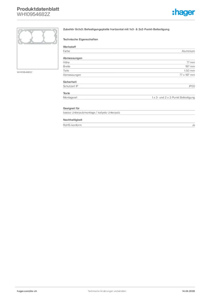 Bild Hager Produktdatenblatt WH10954682Z | Hager Schweiz