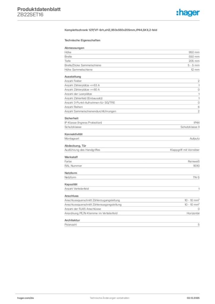Bild Hager Produktdatenblatt ZB22SET16 | Hager Deutschland