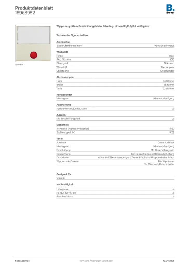 Bild Berker Produktdatenblatt 16968982 | Hager Deutschland