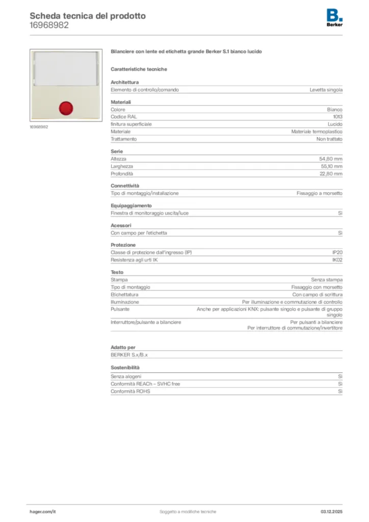 Immagine Berker Scheda tecnica del prodotto 16968982 | Hager Italia