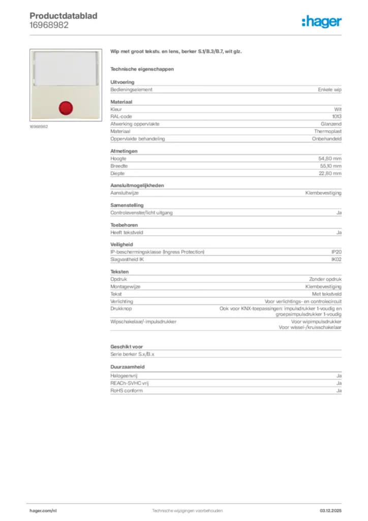 Afbeelding Hager Productdatablad 16968982 | Hager Nederland