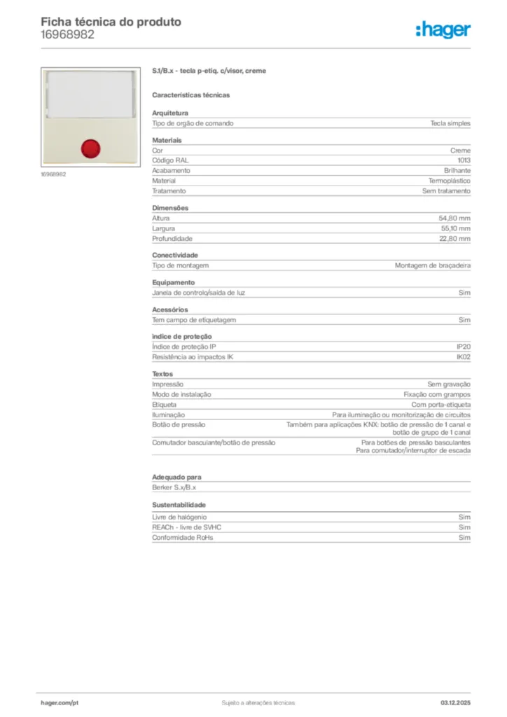 Imagem Hager Ficha técnica do produto 16968982 | Hager Portugal