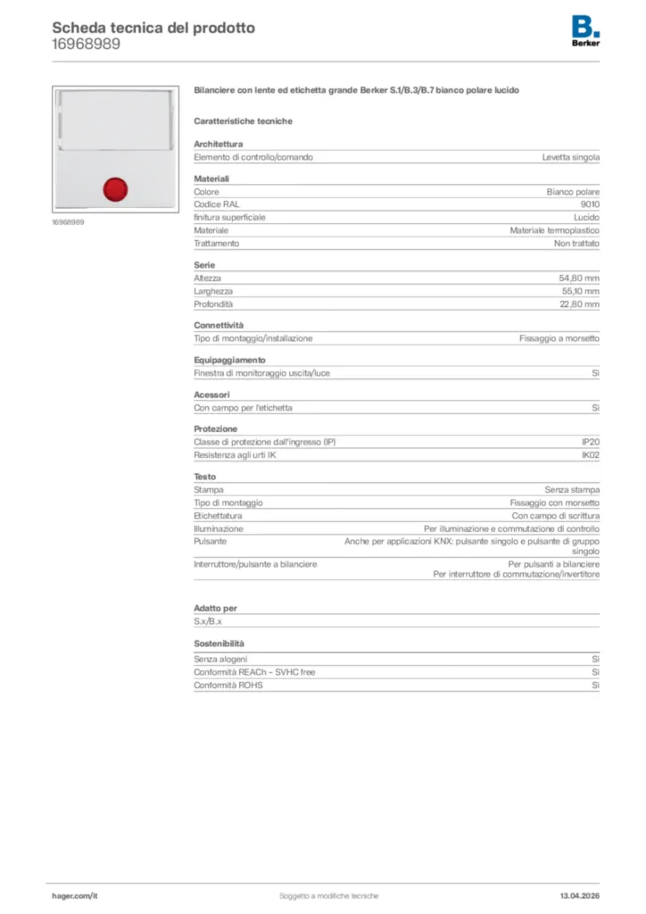 Immagine Berker Scheda tecnica del prodotto 16968989 | Hager Italia