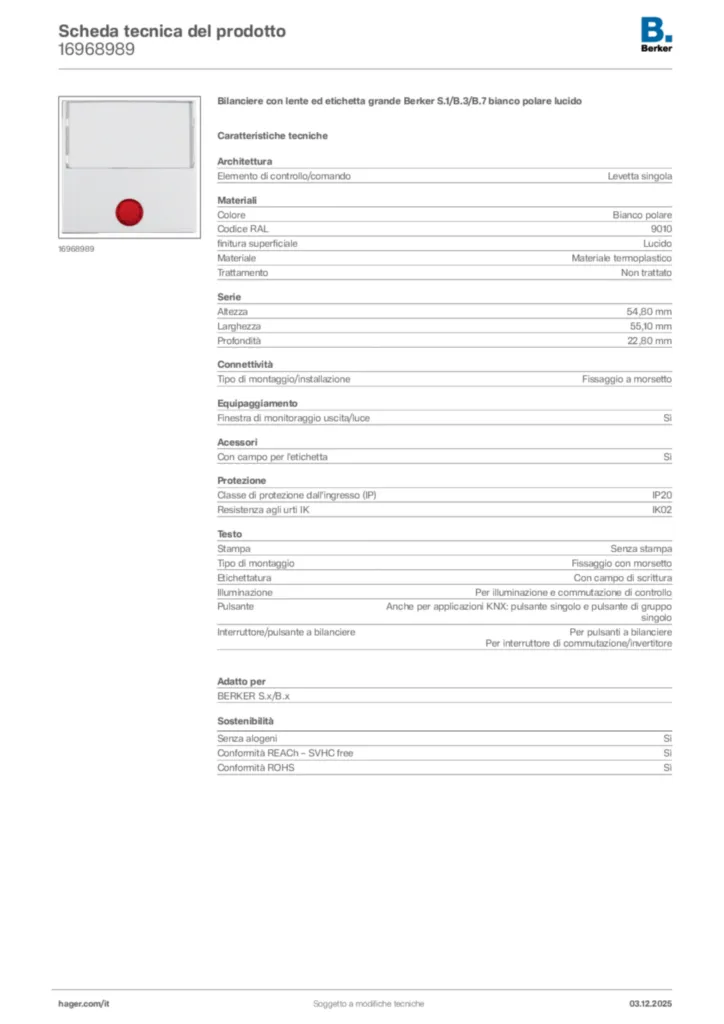 Immagine Berker Scheda tecnica del prodotto 16968989 | Hager Italia